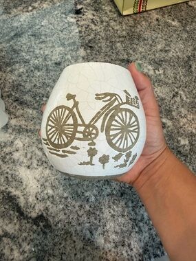 Rustic Bicycle Crackle Glass Candle Holder Farmhouse Decor Vintage Style